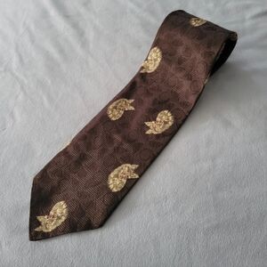 Vintage Lone Wolf Tie Brown Khaki Red Filenes Bert Pulitzer 70s Wide Necktie